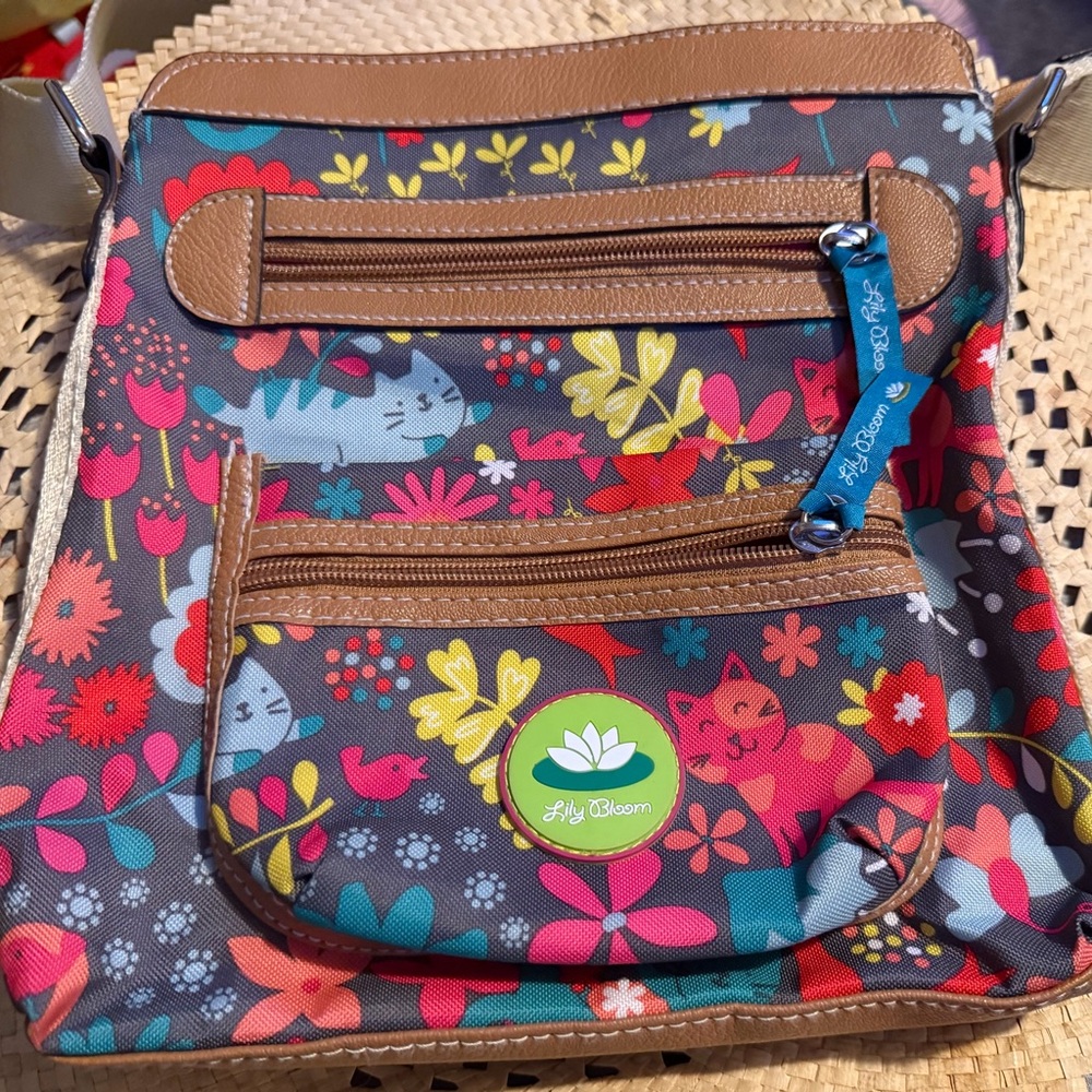 Lilly Bloom Colorful Floral Cat Print Crossbody Bag